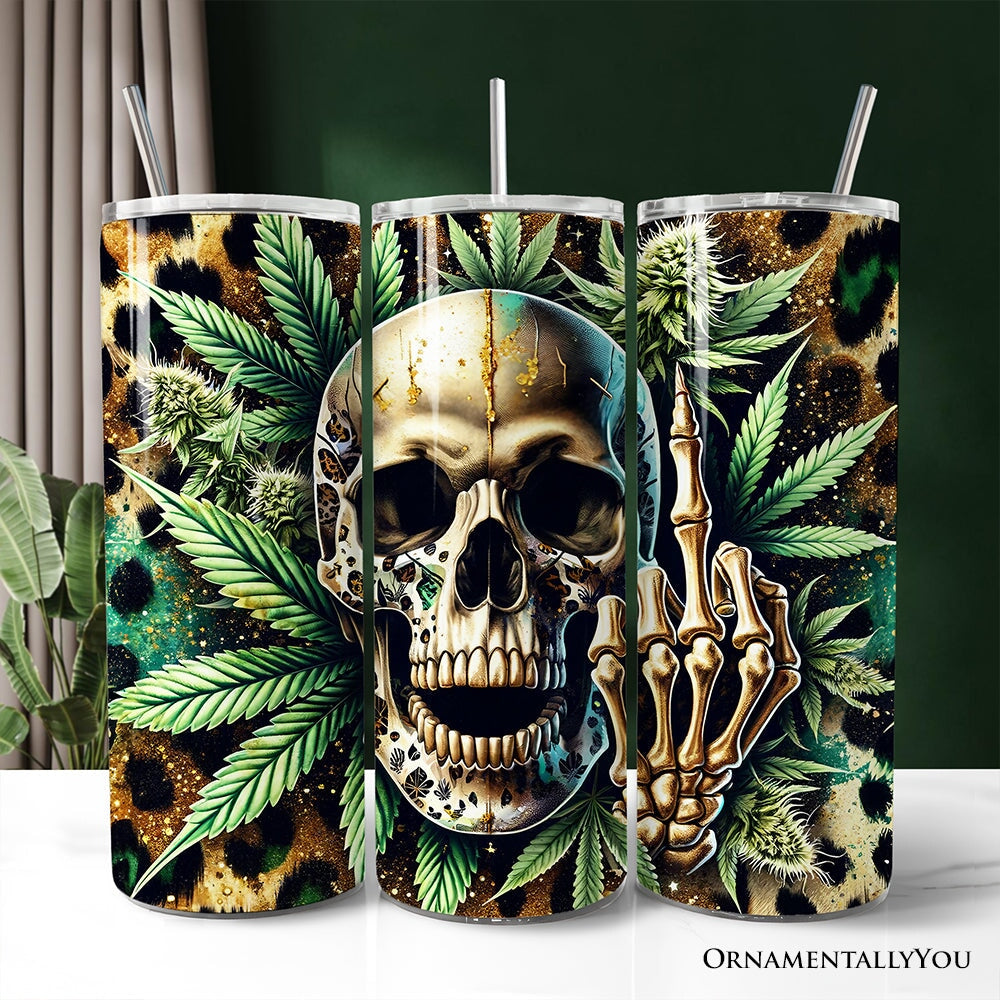 Leopard Skull Weed 20oz Personalized Tumbler With Lid and Stainless Steel Straw, Gothic Cannabis Gift Cup