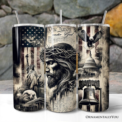 Patriotic Christian 20oz Personalized Tumbler With Lid and Stainless Steel Straw, One Nation Under God Gift Cup