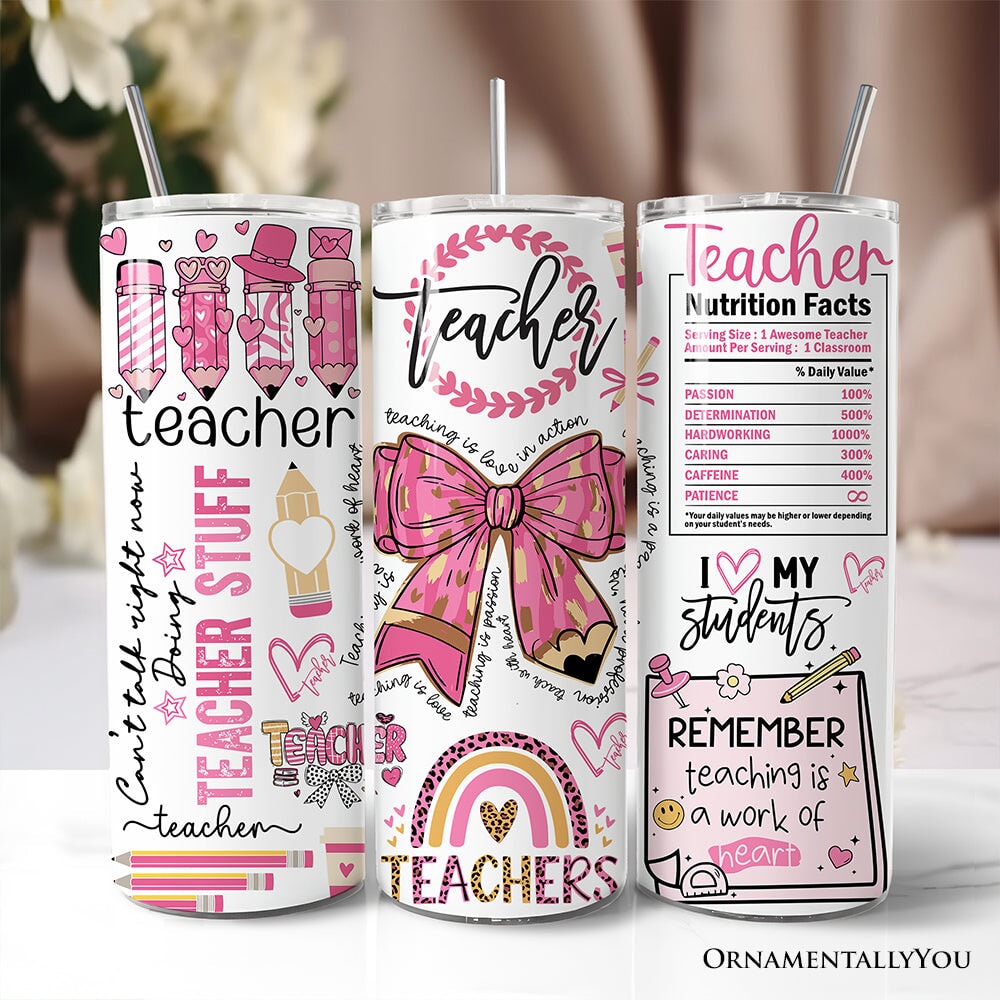 Teacher Life Pink 3D Inflated 20oz Personalized Tumbler With Lid and Stainless Steel Straw, Educator Appreciation Gift Cup