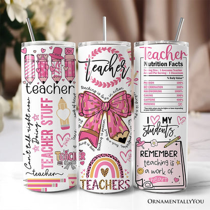 Teacher Life Pink 3D Inflated 20oz Personalized Tumbler With Lid and Stainless Steel Straw, Educator Appreciation Gift Cup