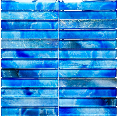 Santorini Blue Stacked 1x6 Glass Tile