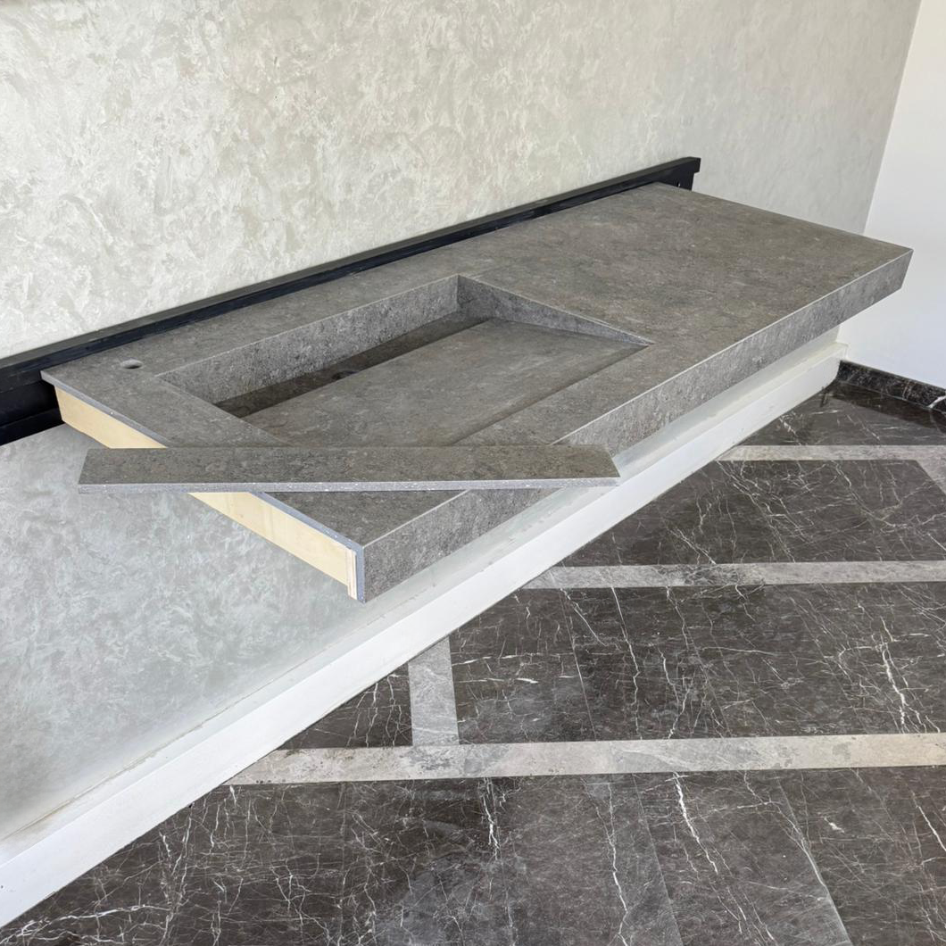 Handcrafted Custom Dekton Grafite Porcelain Bathroom Sink: Custom Vanity Top or Wall Mount (ES-060)