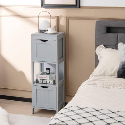 Modern Farmhouse 2-Drawer Bathroom Floor Cabinet with Shelf in Grey Wood Finish