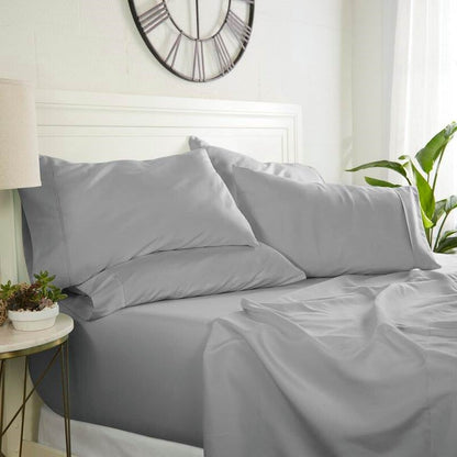King size Grey 6 Piece Wrinkle Resistant Microfiber Polyester Sheet Set