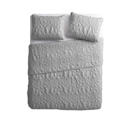 King Coastal Beach Embossed Starfish Seashell Seahorse Grey 3-Piece Quilt Set