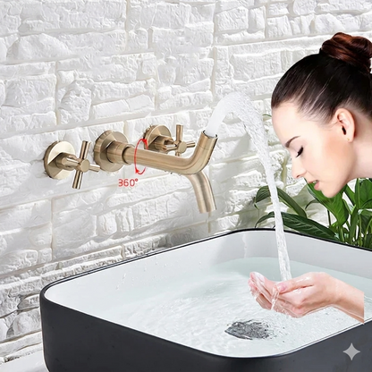 ™ Golden Dual Handle Wall Mounted Basin Faucet