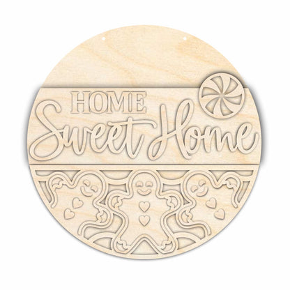 Unfinished Wood Gingerbread Home Sweet Home Door Sign Kit | Wood Craft Cutouts | 1/4" Thick |