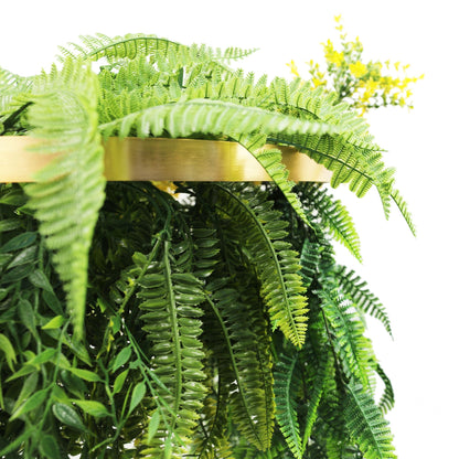 Artificial Hanging Plant Chandelier – Tropical Foliage Circular Ring (24.8in long) Gold Frame – UV Resistant