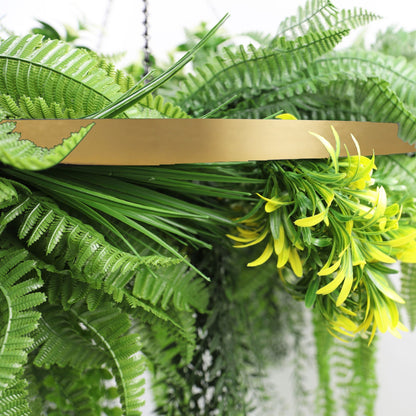 Artificial Hanging Plant Chandelier – Tropical Foliage Circular Ring (24.8in long) Gold Frame – UV Resistant