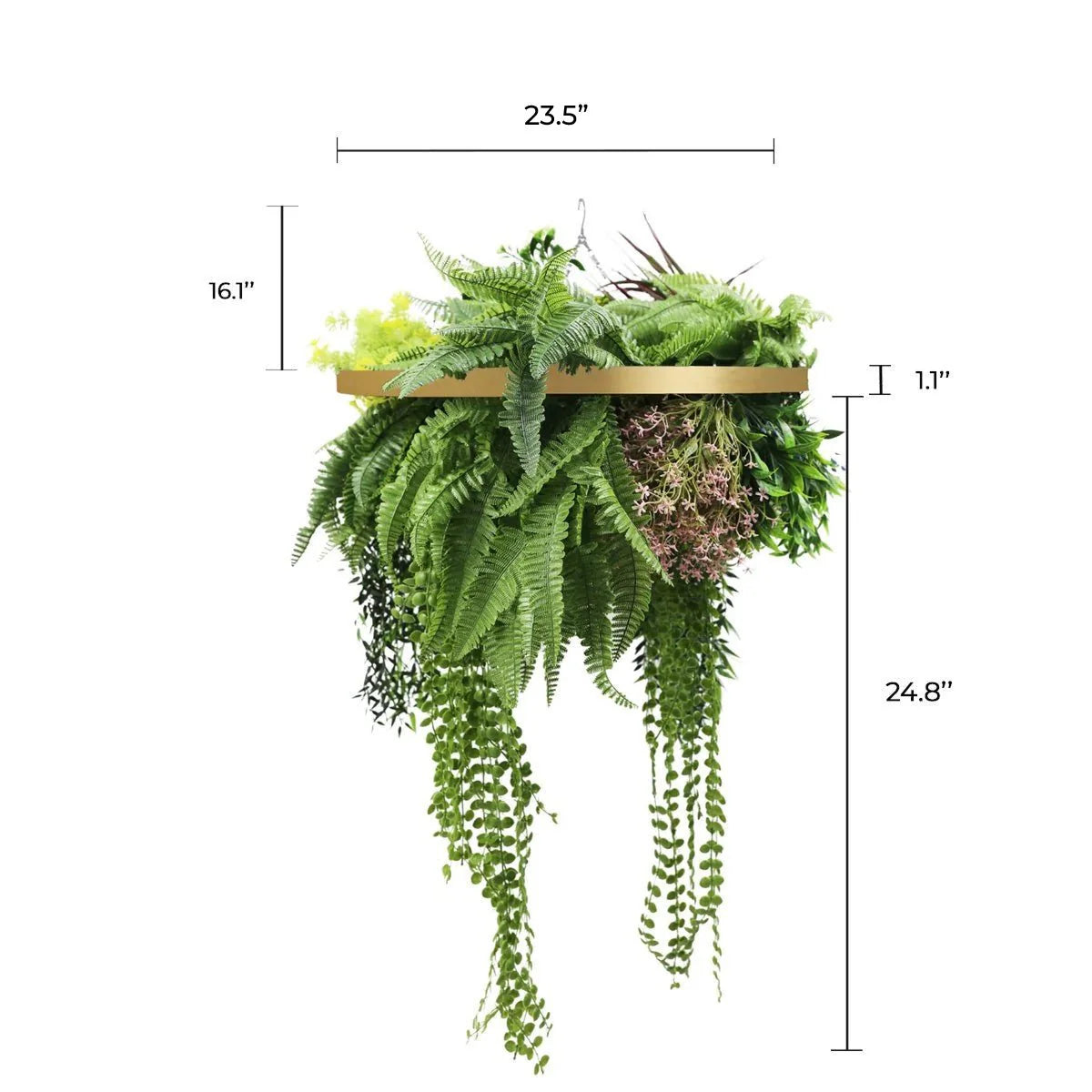 Artificial Hanging Plant Chandelier – Tropical Foliage Circular Ring (24.8in long) Gold Frame – UV Resistant