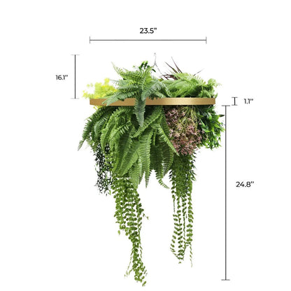 Artificial Hanging Plant Chandelier – Tropical Foliage Circular Ring (24.8in long) Gold Frame – UV Resistant