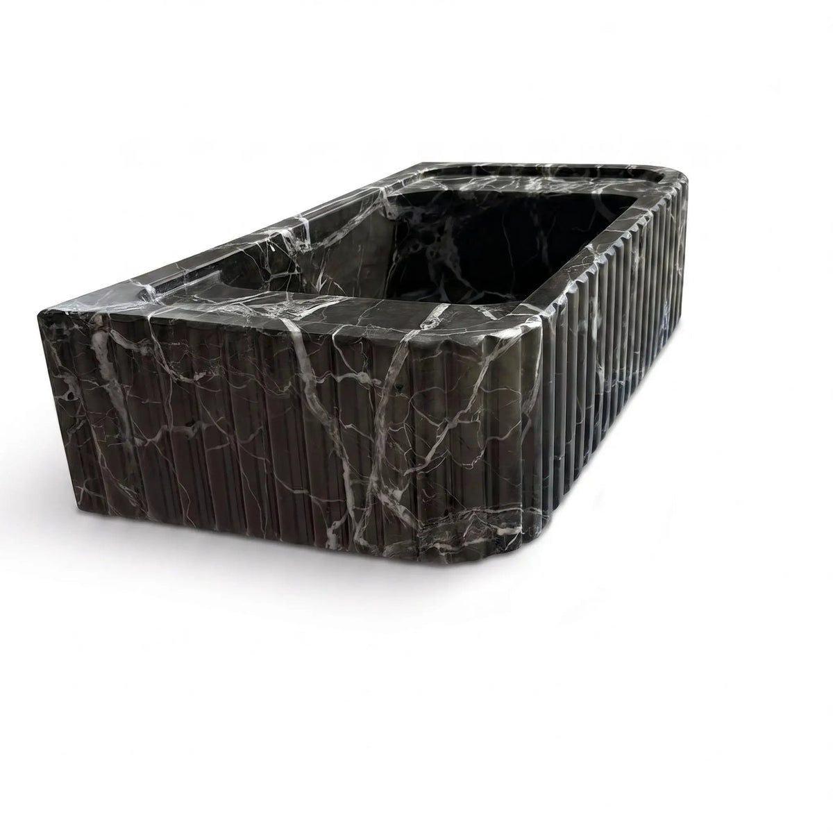 Green Levanto Marble Rectangular Wall Mount Fluted Bathroom Sink