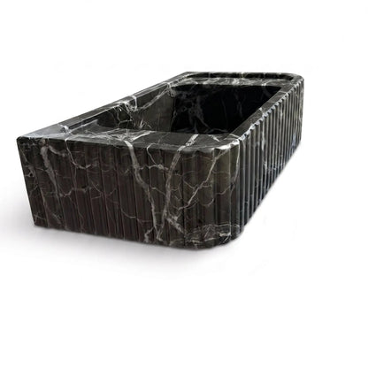 Green Levanto Marble Rectangular Wall Mount Fluted Bathroom Sink