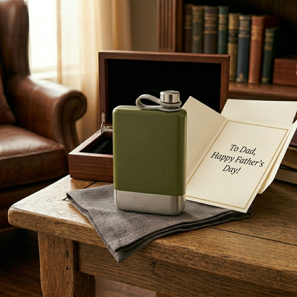 8 oz Green Stainless Steel Flask with Silver Bottom