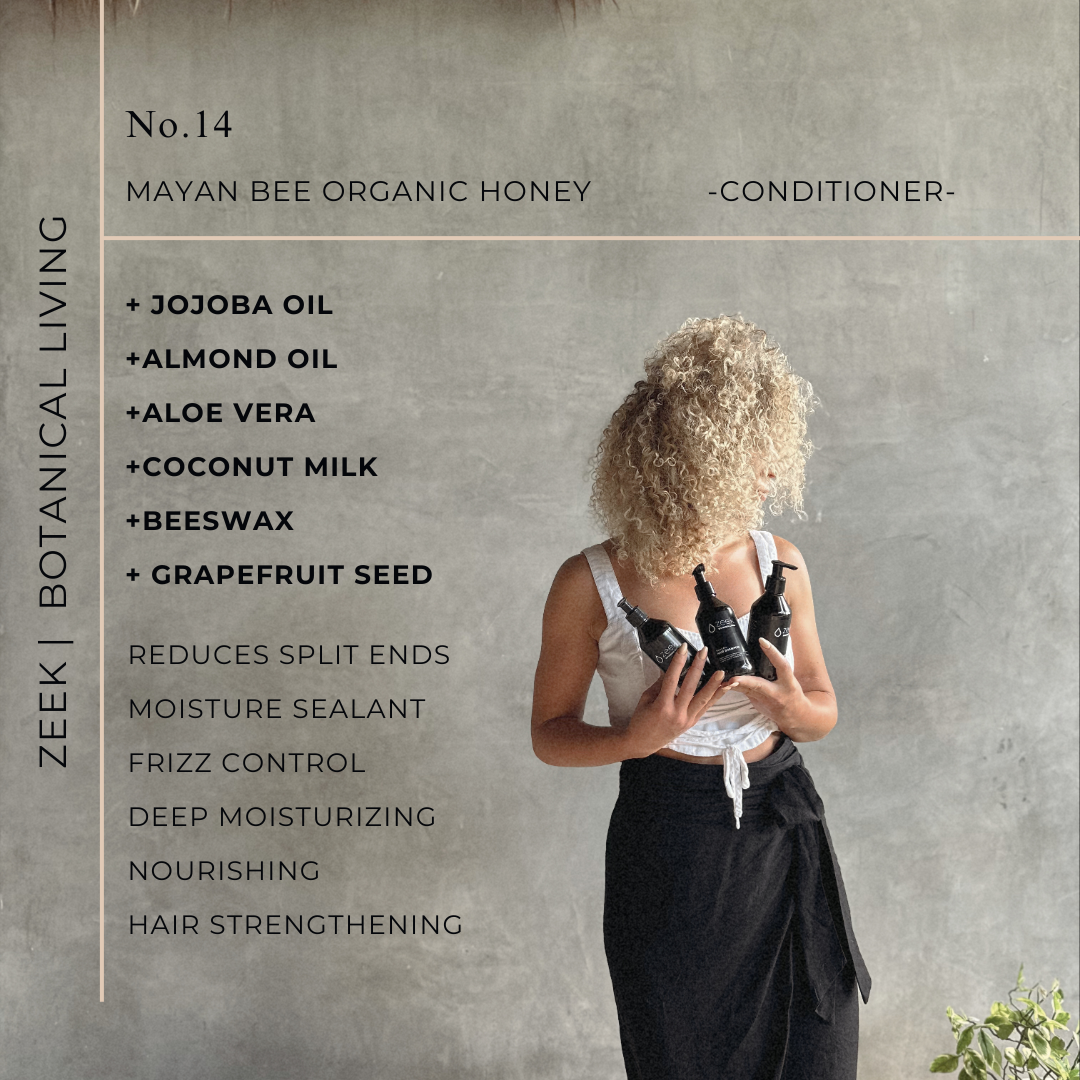 ZEEK MAYAN BEE ORGANIC HONEY SET: SHAMPOO, CONDITIONER, & BODY WASH  / 8 OZ BOTTLES