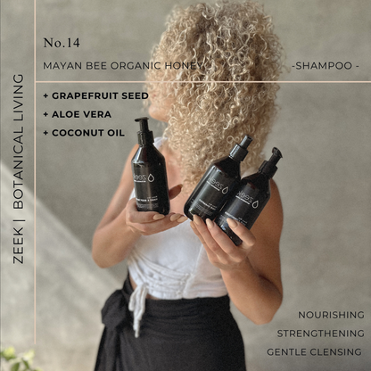 ZEEK MAYAN BEE ORGANIC HONEY SET: SHAMPOO, CONDITIONER, & BODY WASH  / 8 OZ BOTTLES