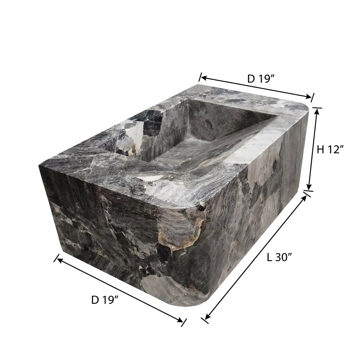 Wall Mount Grey Marble Bathroom Sink Polished 19x30