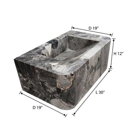 Wall Mount Grey Marble Bathroom Sink Polished 19x30