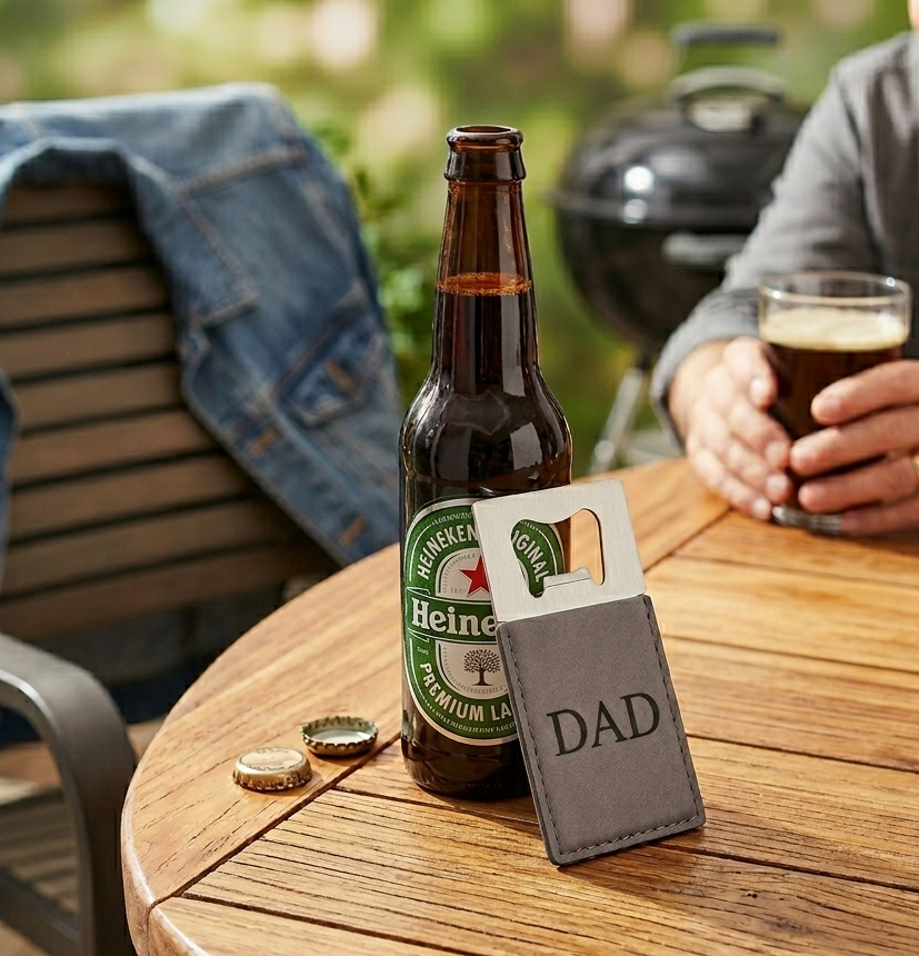 Grey Leatherette Bottle Opener - 3.5" x 2"