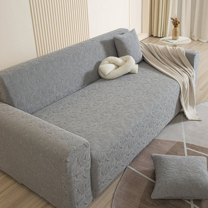 3D Jacquard Leaf Pattern Couch Slipcover, High Stretch Washable Textured Sofa Cover
