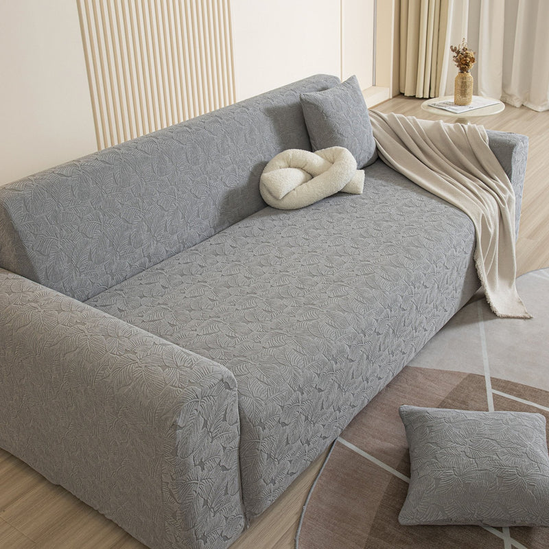 3D Jacquard Leaf Pattern Couch Slipcover, High Stretch Washable Textured Sofa Cover