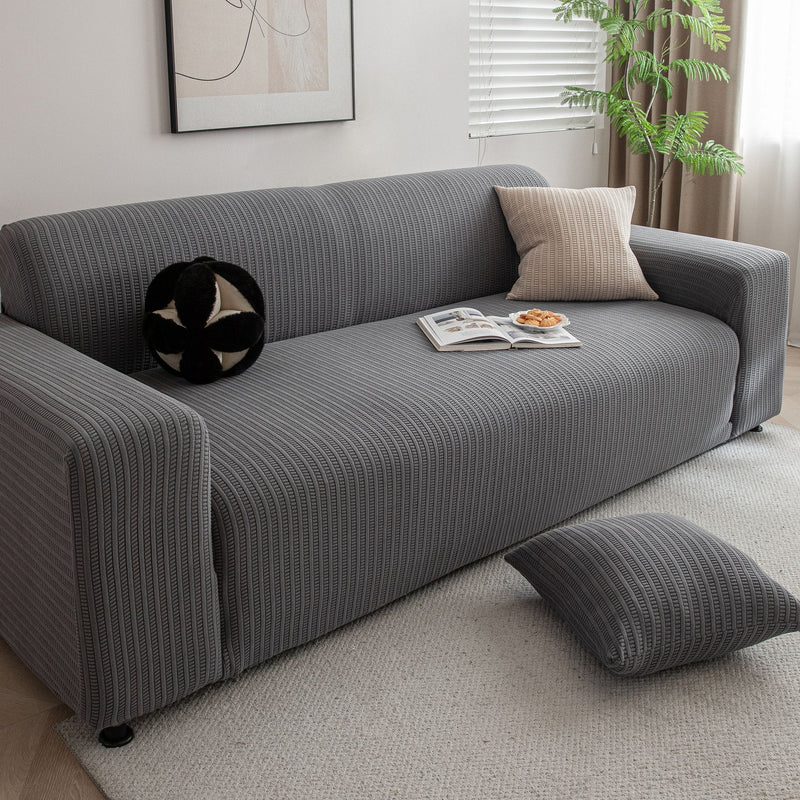 3D Grid Jacquard Sofa Cover, High Stretch Plush Waffle Couch Slipcover with Tie Straps