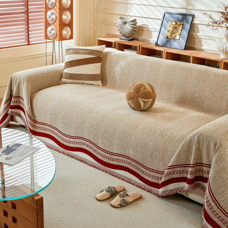Reversible Herringbone Sofa Cover, 2-in-1 Classic British Throw Blanket for Couch
