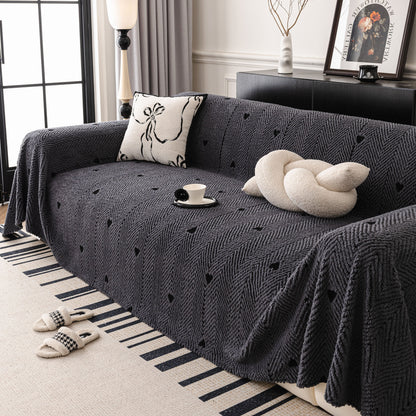 Thick Plush Sofa Cover Throw for Couch, 3D Textured Herringbone Washable Slipcover