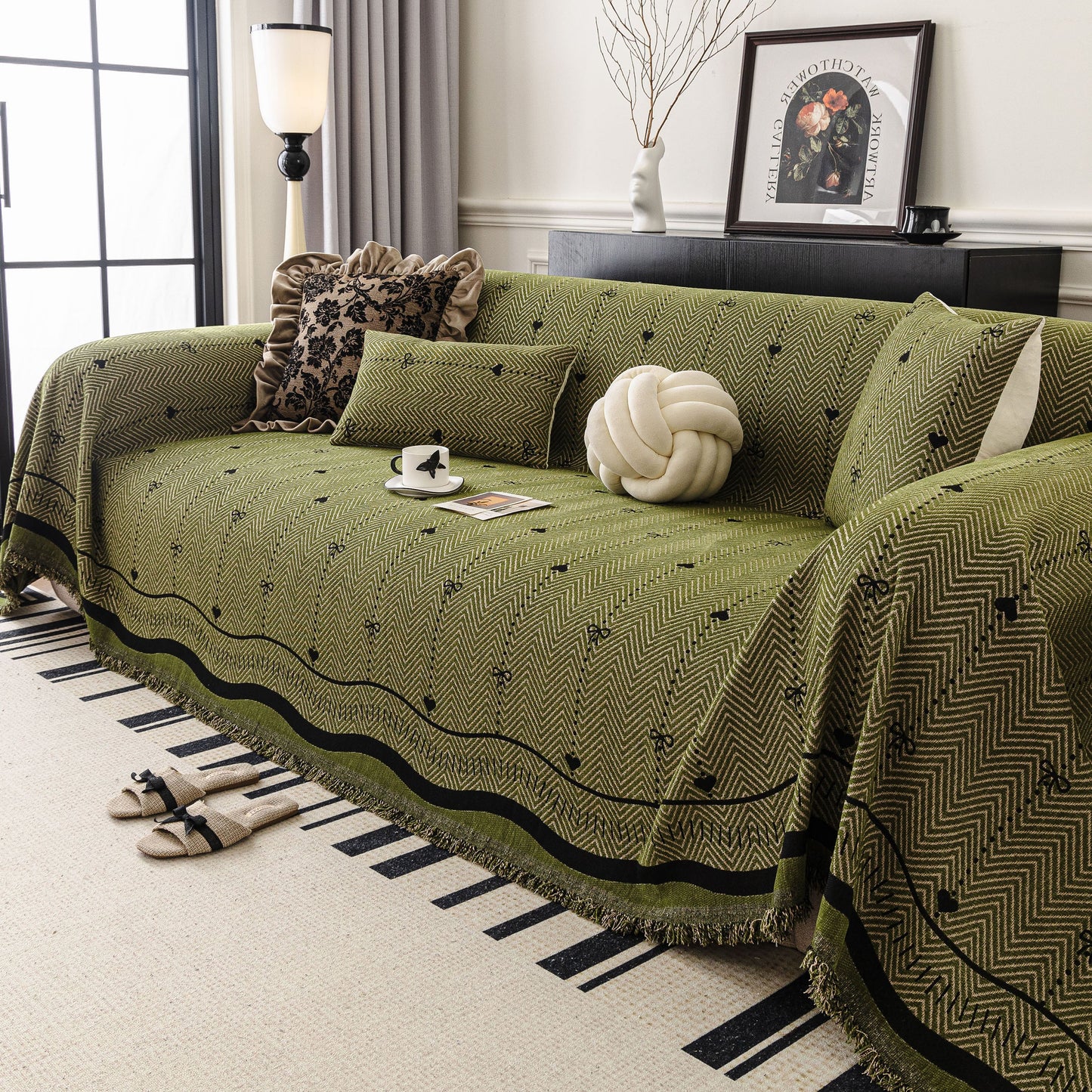 Chenille Couch Throw Cover Decorative Herringbone Sofa Blanket Protector for Couch