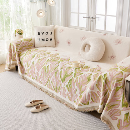 Soft Woven Leaf Couch Blanket, Pet-friendly Sectional Sofa Slipcover For Cats Dogs