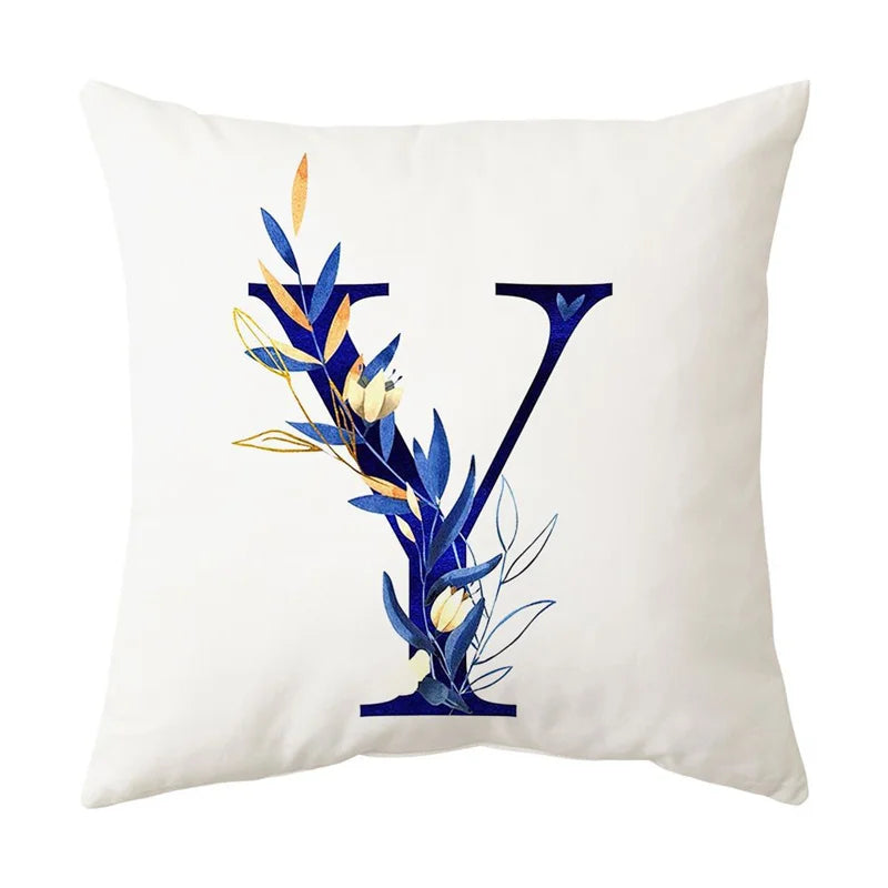 DecorBites™ Blue Alphabet Flower Letter Pillowcase for Home Decor