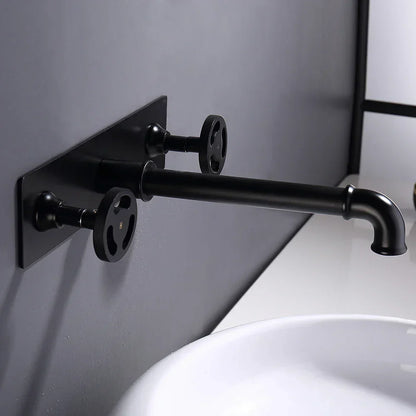 DecorBites™ Black Wall Mounted Dual Handle Basin Faucet Industrial Style Mixer Tap