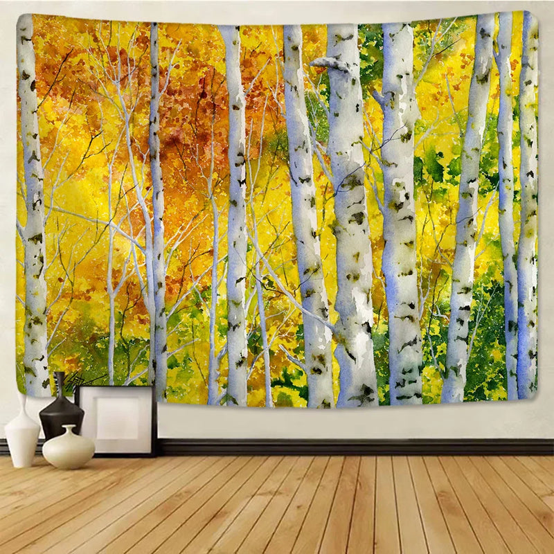 DecorBites™ Birch Forest Starry Sky Wall Tapestry: Psychedelic Hippie Mandala Landscape Art