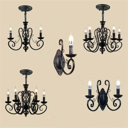 DecorBites™ Black Wrought Iron Loft Chandelier for Living Room, Bar, Restaurant - Retro Industrial Style