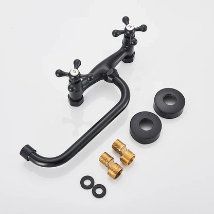 DecorBites™ Antique Brass Basin Faucet Wall Mounted Dual Handles Swivel Spout Mixer Tap