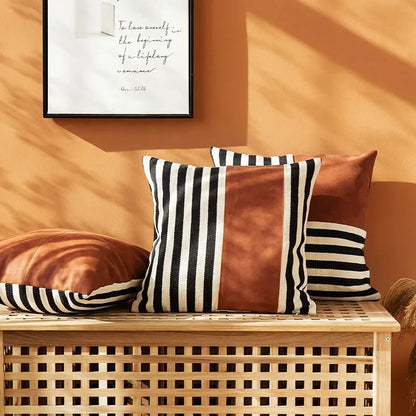 DecorBites™ Black Stripe Faux Leather Pillow Cover 45x45cm for Home Decor