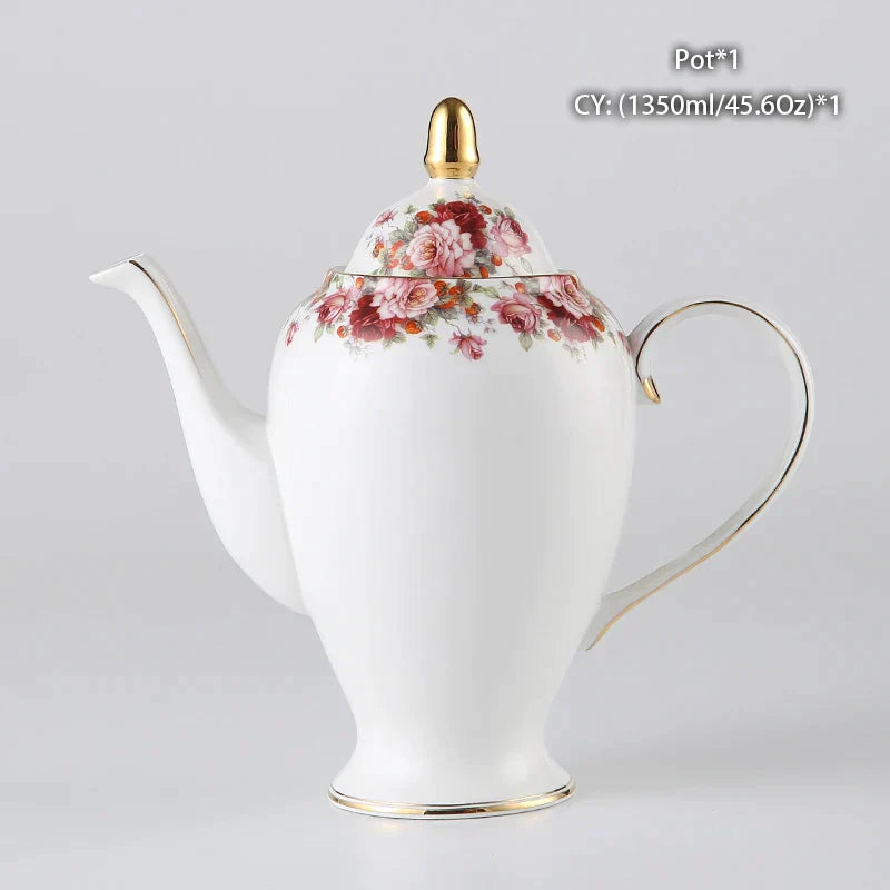 DecorBites™ Bone China Tea Pot: Elegant European Porcelain Coffee Pot for Tea Lovers.