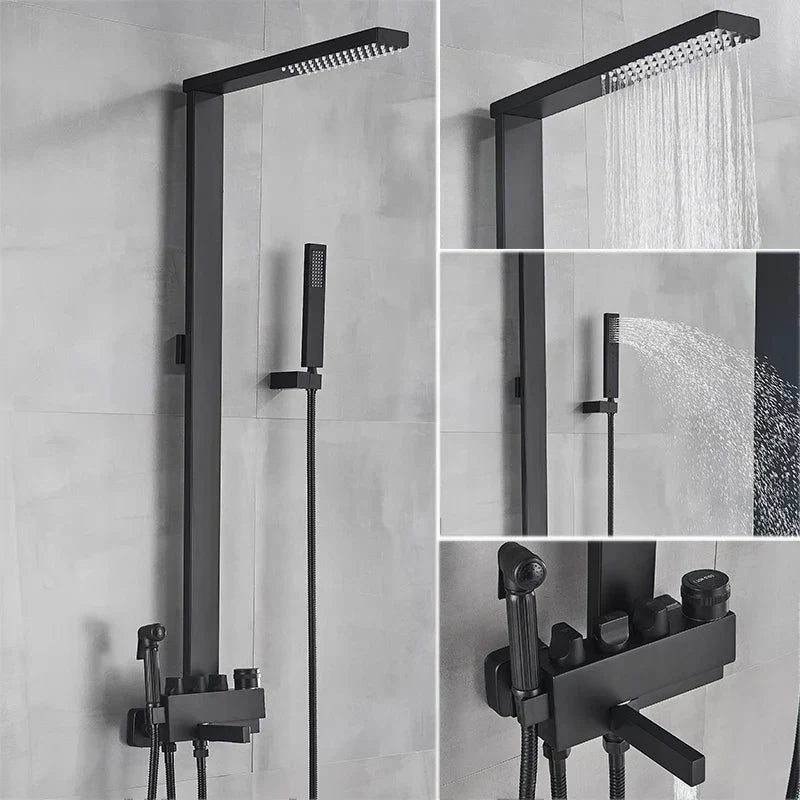 DecorBites™ Black Bathroom Faucet Shower Kit with Rainfall Shower Column and Bidet Mixer System