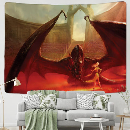 DecorBites™ Chinese Dragon Castle Totem Tapestry Wall Hanging Beach Mat Tapis Decor