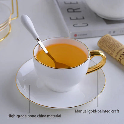DecorBites™ Elegant Bone China Tea Set | Porcelain Teacup & Teapot Set White Gold