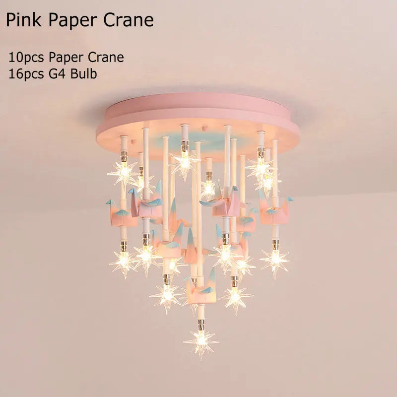 DecorBites™ Kids Resin Horse Paper Crane Ceiling Light - Blue Pink LED Bedroom Lamp