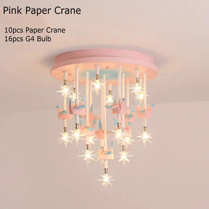 DecorBites™ Kids Resin Horse Paper Crane Ceiling Light - Blue Pink LED Bedroom Lamp