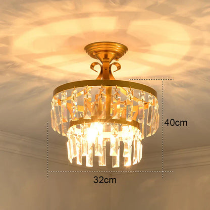 DecorBites™ Gold Crystal Round Ceiling Chandelier for Living Room LED Light Fixtures