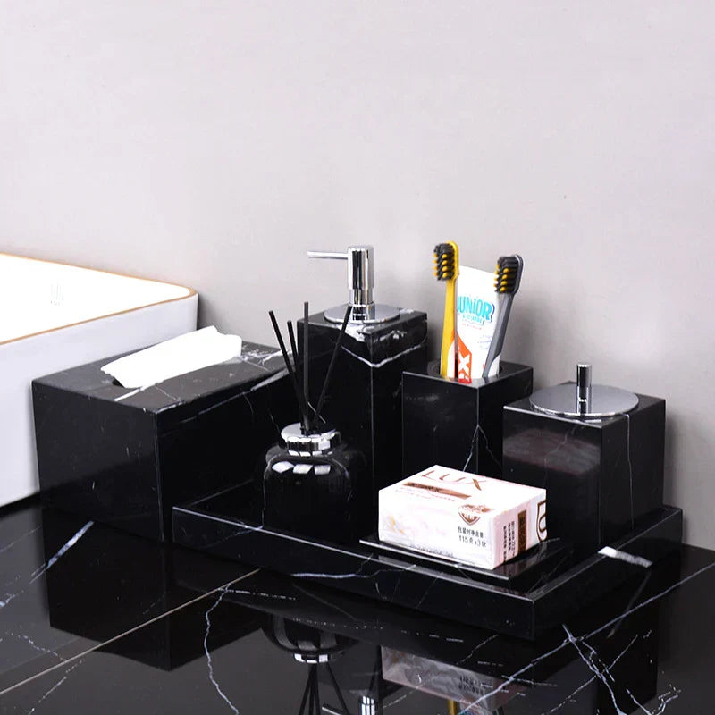 DecorBites™ Black Marquina Marble Bathroom Set cue.opti