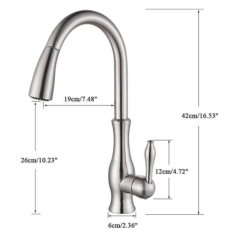 DecorBites™ Brushed Nickel Kitchen Faucet Pull Out Single Handle Mixer Tap