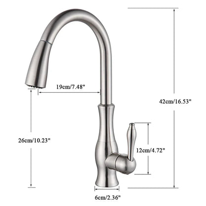 DecorBites™ Brushed Nickel Kitchen Faucet Pull Out Single Handle Mixer Tap