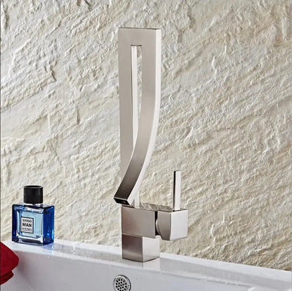 ™ Gold Brass Square Basin Faucet Single Handle Deck Mounted Bathroom Sink Mixer