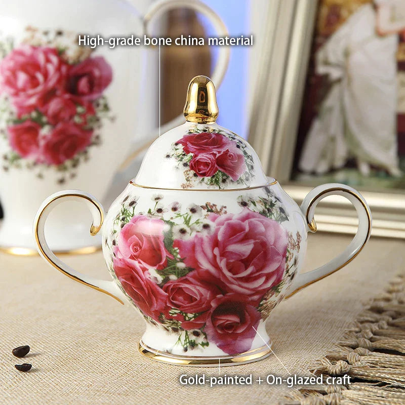 DecorBites™ Bone China Tea Set: Cup, Saucer, Mug, Sugar Pot, Jug, Teapot