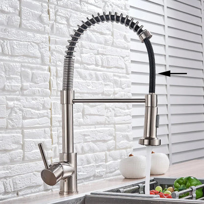 DecorBites™ Brushed Nickel Pull Down Kitchen Faucet - 360° Rotation Hot Cold Water Mixer