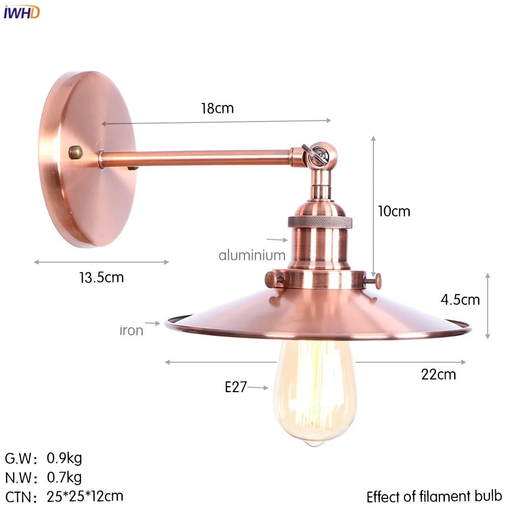 DecorBites™ Antique Gold Rustic Wall Lamps Bathroom Stair Mirror Light Loft Decor Industrial